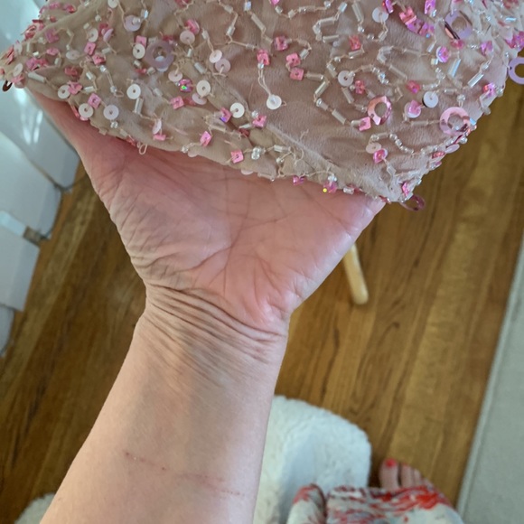 Pink with Rosé beading and sequins one shoulder midi dress - Picture 4 of 14